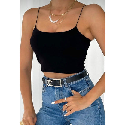 Lunelle Siyah Askılı Crop Top – Esnek Basic Premium Atlet (Vücuda Oturan)