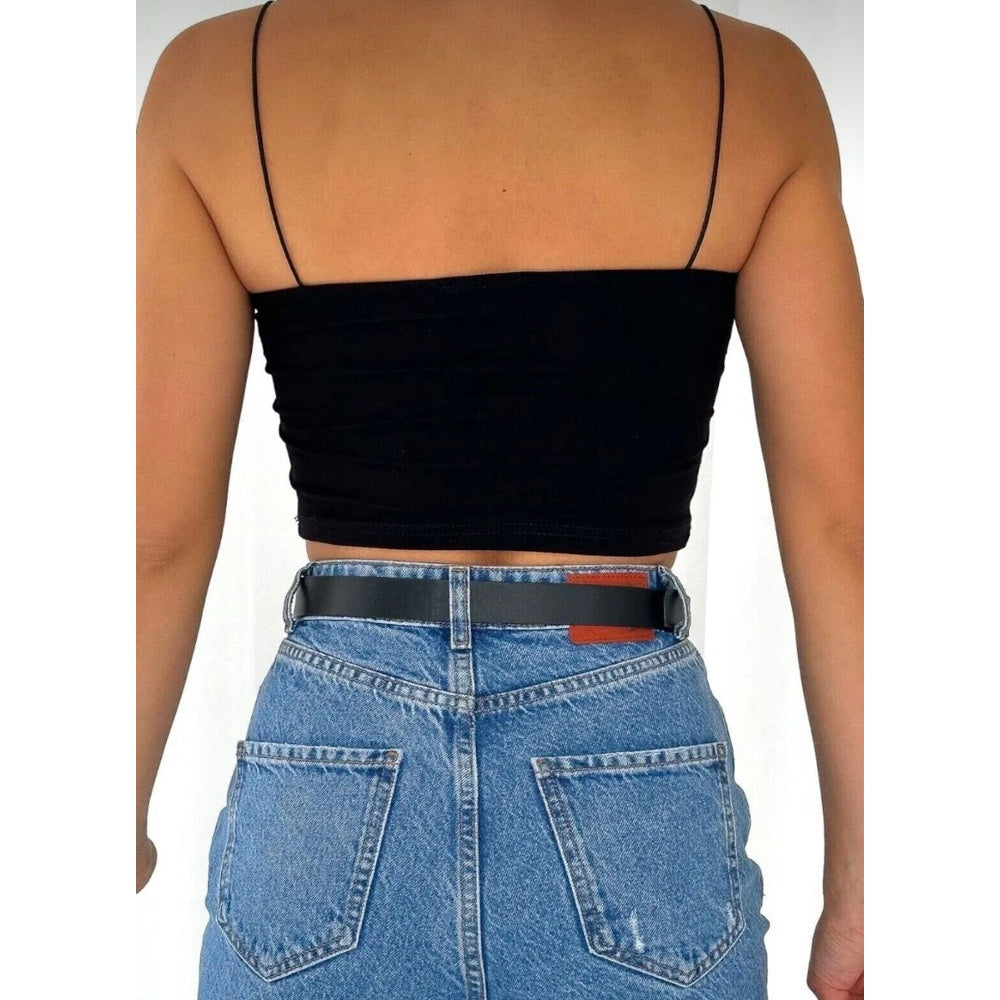 Lunelle Siyah Askılı Crop Top – Esnek Basic Premium Atlet (Vücuda Oturan)