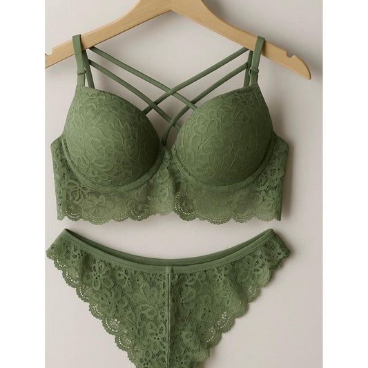 Lunelle Haki Yeşil Dantel Bralet Sütyen ve Külot Kadın İç Giyim Takımı