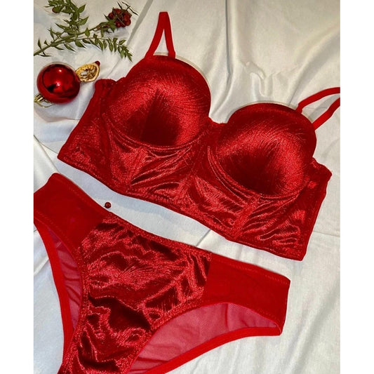 Lunelle Parlak Kırmızı Büstiyer Sütyen ve Transparan Külot Kadın İç Giyim Takımı