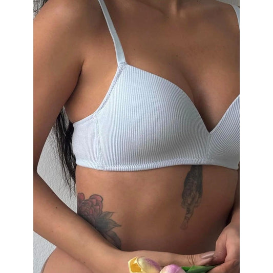 Lunelle Desteksiz Toparlayıcı Beyaz Sütyen – Ribana Kumaş Minimal Günlük Konfor Bralet